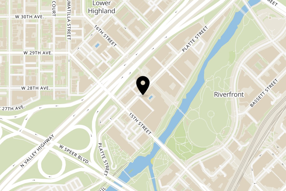 Map showing the location of Denver Poke Company on 1550 Platte St a in Denver